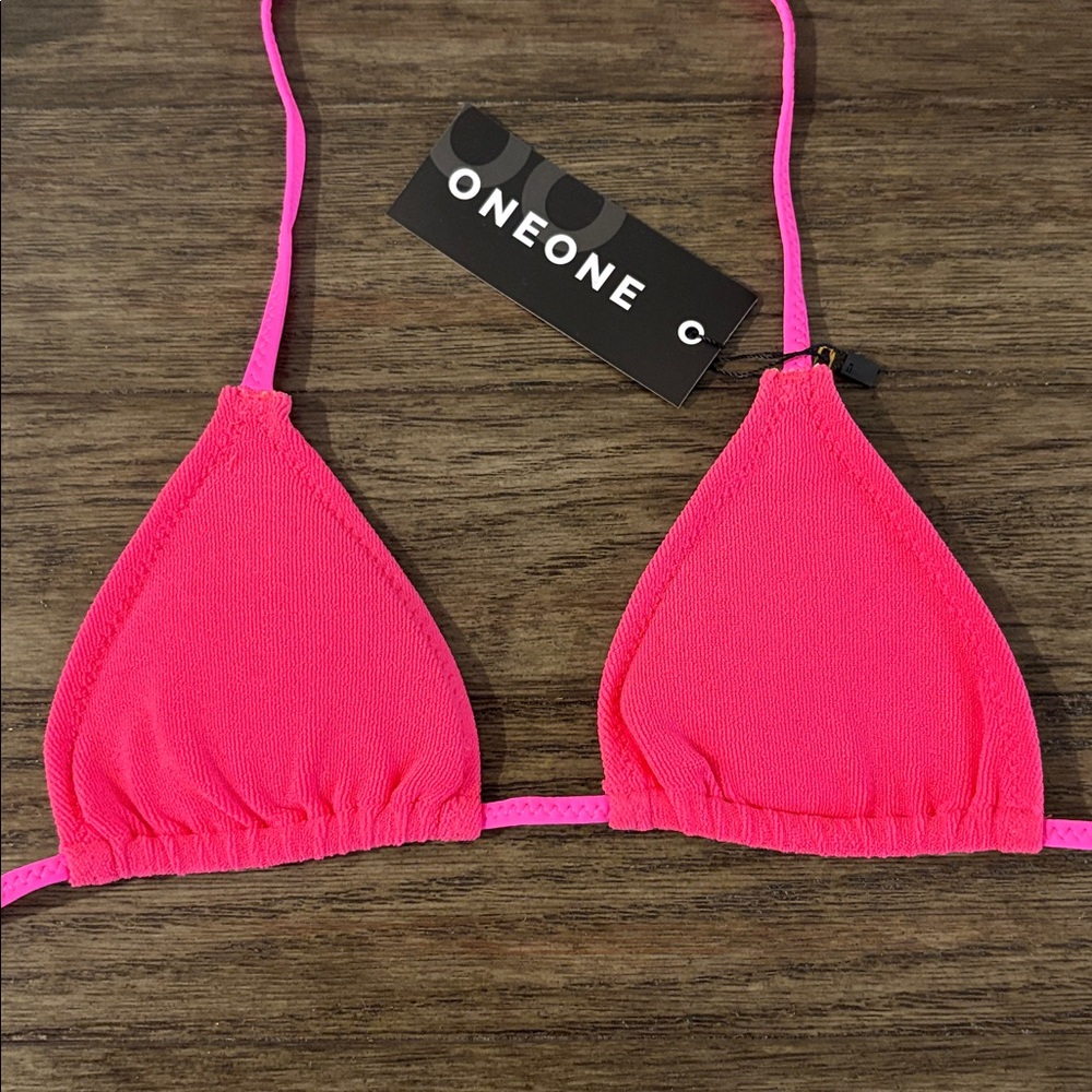 NWT [Oneone] Ariel Hot Pink Tie Triangle Bikini Swimsuit Swim Top Women’s XS - Picture 4 of 10